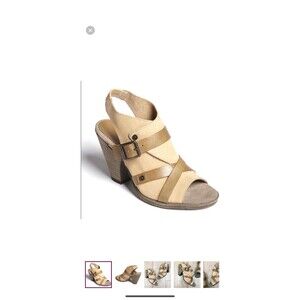 OTBT Delhi Wrap Buckle Strap Slingback Pump Taupe Leather Heels Open Toe Sz 6M